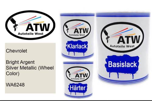 Chevrolet, Bright Argent Silver Metallic (Wheel Color), WA6248: 1L Lackdose + 1L Klarlack + 500ml Härter - Set, von ATW Autoteile West.